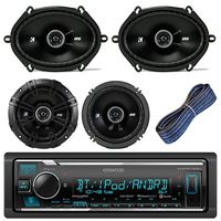 Kenwood Car Stereo Receiver With Bluetooth USB AUX AM FM Bundle Kit With 2 Kicker 41DSC684 6x8" Car Audio Speakers + 2 Kicker DSC654 6.5" Speaker + Kicker 20-Feet 16-AWG Speaker Wire