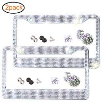 Fullsexy 2 Pack Bling License Plate Frame Premium Stainless Steel Metal License Plate Cover Pure Handmade Glitter Rhinestones Car License Plate Holder with 2 Holes Bonus Matching Screws Caps