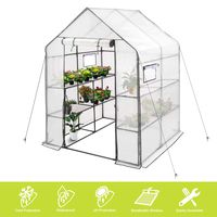 Deluxe Green House 56" W x 56" D x 77" H,Walk in Outdoor Plant Gardening Greenhouse 2 Tiers 8 Shelves - Window and Anchors Include(White)