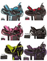 Acerugs Beautiful Western Pleasure Trail Barrel Racing Show Horse Saddle Free TACK Set PAD Silver Crystals (Black, 18)