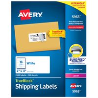 Avery Shipping Address Labels, Laser Printers, 2,500 Labels, 2x4 Labels, Permanent Adhesive, TrueBlock (5963), White
