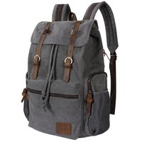 Lifewit 17 inch Canvas Backpack Vintage Leather Laptop School Bag Travel Daypack Grey
