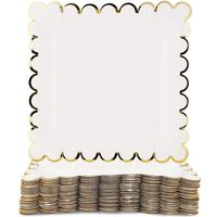 Juvale 48-Count White Square Paper Party Plates with Gold Foil Scalloped Edge, 7 Inches