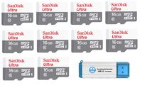 SanDisk Ultra SDSQUNS-016G-GN3MN 16GB (10 Pack Bundle) 80MB/s UHS-I Class 10 microSDHC Card with (1) Everything But Stromboli 3.0 SD/TF Micro Reader