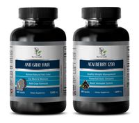 antioxidant Blend Supplements - Anti Gray Hair - ACAI Berry 1200 - acai Energy - 2 Bottles - Combo