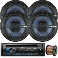 Pioneer DEH-S4100BT in-Dash Single-DIN CD Player Bluetooth Receiver, 4 x Enrock Audio 6.5" 2-Way Marine-Grade Coaxial Car/Boat Audio Stereo Speakers, 16-Gauge 50Ft. Speaker Wire