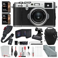 Fujifilm X100F Digital Camera (Silver) + Quick Release Shoulder Strap, Total of 64GB, Clip Clamp + Xpix Deluxe Cleaning Accessories