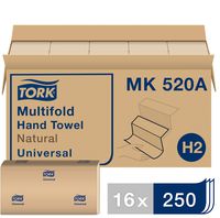 Tork Universal Multifold Paper Towel H2, Disposable Hand Towel MK520A, 100% Recycled Fibers, 1-Ply, Natural - 16 x 250 Sheets