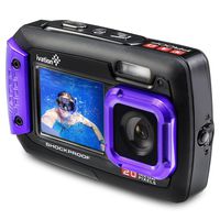 Ivation 20MP Underwater Shockproof Digital Camera & Video Camera w/Dual Full-Color LCD Displays - Fully Waterproof & Submersible Up to 10 Feet (Purple)