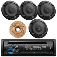Pioneer DEHS4200BT Car Bluetooth Radio USB AUX CD Player Receiver - Bundle Combo with 4X Kenwood KFC1666S 6.5" 2-Way Black Car Coaxial Speakers + Enrock 50 Ft 18 Gauge Speaker Wire