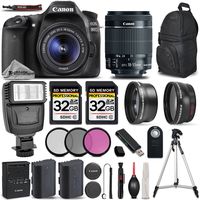 Canon EOS 80D Wi-Fi Full HD 1080P Digital SLR Camera + Canon 18-55mm IS STM Lens + .43x Wide Angle Lens + 2.2X Telephoto Lens . All Original Accessories Included - International Version
