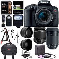 Canon EOS Rebel T7i EF-S 18-55 is STM DSLR Kit, EF 55-250mm II, 64GB U3 Memory Card, Wide Angle, Telephone Lens, 48" Tripod and Accessory Bundle