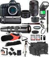Canon EOS 5D Mark IV with 50mm f/1.8 STM Prime + Tamron 70-300mm f/4-5.6 Di LD + 500mm Telephoto + 128GB Memory + Pro Battery Bundle + Power Grip + TTL Speed Light + Pro Filters,(25pc Bundle)