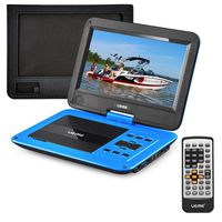 UEME DVD Player Portable with HD 10.1 Inches Swivel LCD Screen, Car Headrest Mount Holder, Remote Control, Personal DVD Player with Rechargeable Battery (Blue)