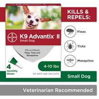 Bayer K9 Advantix II Flea, Tick and Mosquito Prevention for Small Dogs, 4 - 10 lb, 4 doses