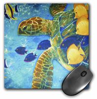 3dRose LLC 8 x 8 x 0.25 Inches Mouse Pad, Turtle and Fish (mp_43865_1)