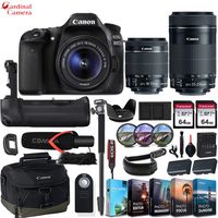 Canon EOS 80D DSLR Camera w/Canon EF-S 18-55mm f/3.5-5.6 & EF-S 55-250mm f/4-5.6 is STM Lens + Pro Microphone + Battery Grip + Canon Wrist Band & Exclusive Editing Software & Accessory Bundle
