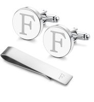 LOYALLOOK Classic Engraved Initial Cufflinks and Tie Clip Bar Set Alphabet Letter Formal Business Wedding Shirts F