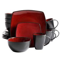 Gibson Elite Soho Lounge 16-Piece Square Reactive Glaze Dinnerware Set, Red
