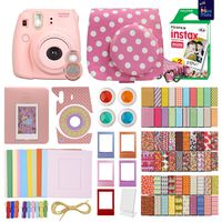 FujiFilm Instax Mini 8 Camera Pink + 20 Instax Film + MiniMate Accessory Bundle. Kit Includes:Pink Polka Dots Case, Frames, 64 Page Photo Album, Selfie Lens, Colored Filters and More