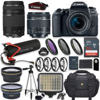 Canon EOS 77D DSLR Camera w/ 18-55mm & 75-300mm Lens + Comica Directional Shotgun Video Mic + Video LED Pro Light + 64GB Memory + Wide & Tele Lenses + High Def Filter & Macro Kit + Accessory Bundle