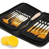 DUGATO Artist Paint Brush Set 15pcs Includes Pop-up Carrying Case with Free Palette Knife and 2 Sponges for Acrylic, Oil, Watercolor, Art, Scale Model, Face, Paint by Numbers for Adults