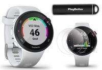 Garmin Forerunner 45S (White, Small) Running GPS Watch Power Bundle | +HD Screen Protectors & PlayBetter Portable Charger | Garmin Coach, Lightweight, Heart Rate, Body Battery, Smart Notifications
