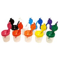 PAINT CUP & BRUSH SET OF 10 COLORS Paint Storage Cup Brush Holder Kids Strong Synthetic Nylon Tooth Brush Hair Brush Smooth Stoke Best for Little Hands Art Beginners Store Same Color as Brush and Cup