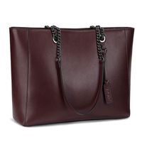 S-ZONE Women Leather Work Tote Bag Shoulder Bag Fit up to 15.6 inch Laptop Upgraded Version 2.0 (dark wine)