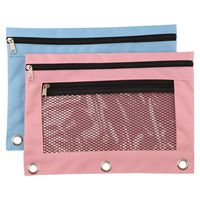3 Ring Pencil Pouch, 2 Pack Binder Pencil Pouches with Zipper Double Pockets Pencil Case Bag with Clear and Mesh Window for Office Supplies (2 Pieces, Pink and Blue)