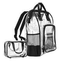 iCyber Clear Backpack, Clear Transparent PVC Multi-Pockets School Backpacks/Outdoor Backpack with Cosmetic Bag, Fit 15.6 Inch Laptop Travel Rucksack with Trim-Adjustable Straps & Mesh Side (Black)
