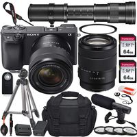Sony Alpha a6400 Mirrorless Digital Camera with 18-135mm and 420-800mm Telephoto Lens + 2X 64GB Memory Card, UV & Close-up Filters, Microphone, Portable Tripod, Gadget Bag & More