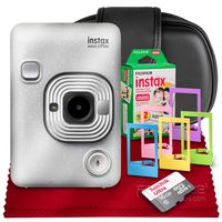 Fujifilm INSTAX Hybrid Mini LIPLAY (Stone White) + Fujifilm Instax Mini Instant Film (20 Shots) + Camera Case & 16GB Accessory Bundle (USA Warranty)