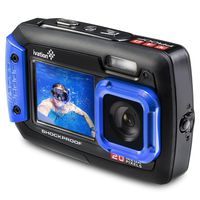 Ivation 20MP Underwater Shockproof Digital Camera & Video Camera w/Dual Full-Color LCD Displays - Fully Waterproof & Submersible Up to 10 Feet (Blue)