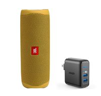 JBL Flip 5 Waterproof Portable Wireless Bluetooth Speaker Bundle with 2-Port USB Wall Charger - Yellow