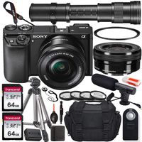 Sony Alpha a6000 Mirrorless Digital Camera with 16-50mm (Black) and 420-800mm Telephoto Lens + 2X 64GB Memory Card, UV & Close-up Filters, Microphone, Portable Tripod, Gadget Bag & More