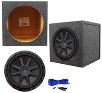 Package: Kicker 43CVR124 12" 800W Dual Voice Coil 4-Ohm Car Stereo Sub+Rockville RS12 Single 12" 1.0 cu.ft Sealed Sub Enclosure+Single Enclosure Wire Kit W/14 Gauge Spkr Wire+Screws+Spade Terminals