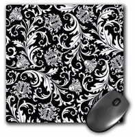 3dRose Floral Swirls, Black & White Mouse Pad, 8" x 8" (mp_201658_1)