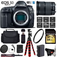 Canon EOS 5D Mark IV DSLR Camera with 24-105mm is STM Lens + Wireless Remote + UV Protection Filter + Case + Wrist Strap + Tripod + Card Reader - International Version