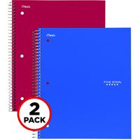 Five Star Spiral Notebooks, 3 Subject, Wide Ruled Paper, 150 Sheets, 10-1/2" x 8", Blue, Red, 2 Pack (38362)