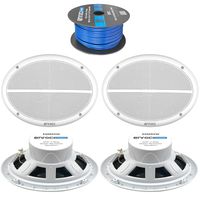 4X Enrock 6x9 Marine Water Resistant Full Range 250 Watt White Speakers,Enrock 16 Gauge 50Ft Marine Boat Yacht Speaker Wire