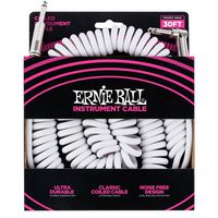 Ernie Ball 30' Coiled Straight / Angle Instrument Cable - White