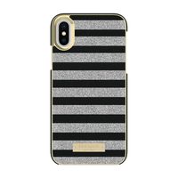 Kate Spade New York Phone Case | for Apple iPhone X and 2018 iPhone Xs | Protective Leather Wrap Phone Cases with Slim Design, Drop Protection - Glitter Stripe Black Saffiano/Silver Glitter