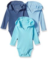 Hanes Ultimate Baby Flexy 3 Pack Hoodie Bodysuits, Blues, 18-24 Months