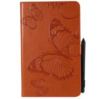 Shinyzone Tablet Leather Case for Samsung Galaxy Tab A 10.1 T580,Embossed Orange Butterfly Pattern with Credit Card Slots and Pencil Holder,Auto Sleep and Wake Function Magnetic Flip Stand Cover