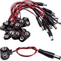 Pangda I Type Long Cable Connection Hard Shell Black Red 9 V Battery Clip Connector Buckles 8 Pack (T Type with Male DC Plug, 12 Pack)