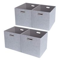Posprica Foldable Storage Bins,11×11 Fabric Storage Boxes Drawers Cubes Container, Thick and Heavy Duty Organizer Baskets - 4pcs, Sliver Grey