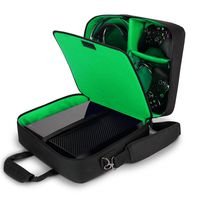 USA GEAR Console Carrying Case Compatible with Xbox One and Xbox 360 with Accessory Storage for Controllers, Cables, Headsets and Padded Shoulder Strap - Fits All Xbox Models - Green