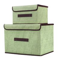 Foldable Storage Boxes Linen Organizer Cubes with Lids For Nursery, Shelf, Closet, Toys ,Book Shelf, Living Room Home Decor (2 Pack, Green)