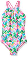 Kanu Surf Little Girls' Jasmine Beach Sport Halter One Piece Swimsuit, Ruby Pink Chevron, 6